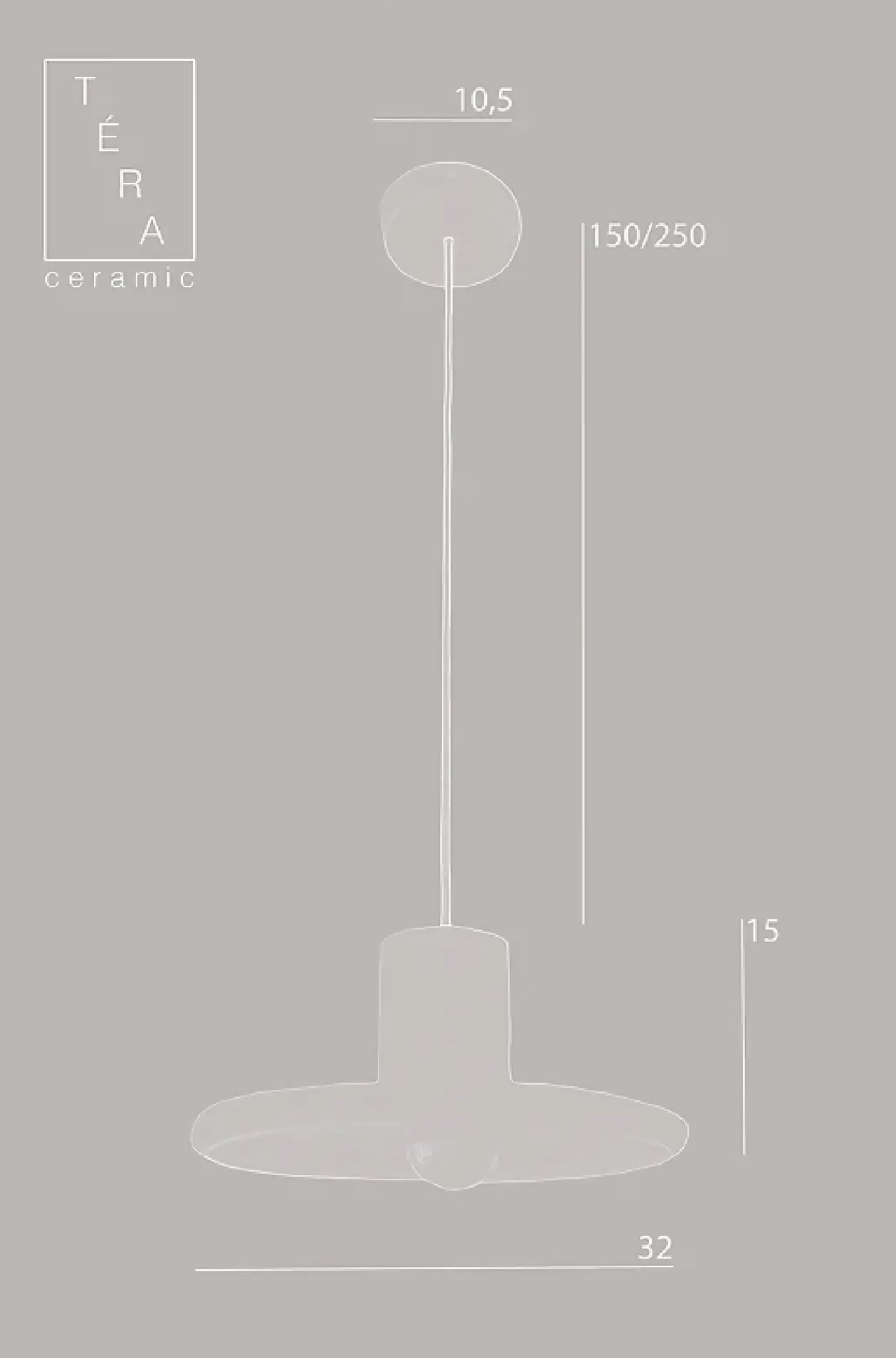 Schéma de suspension blanche mate: abat-jour disque, hauteur 135, base 32.