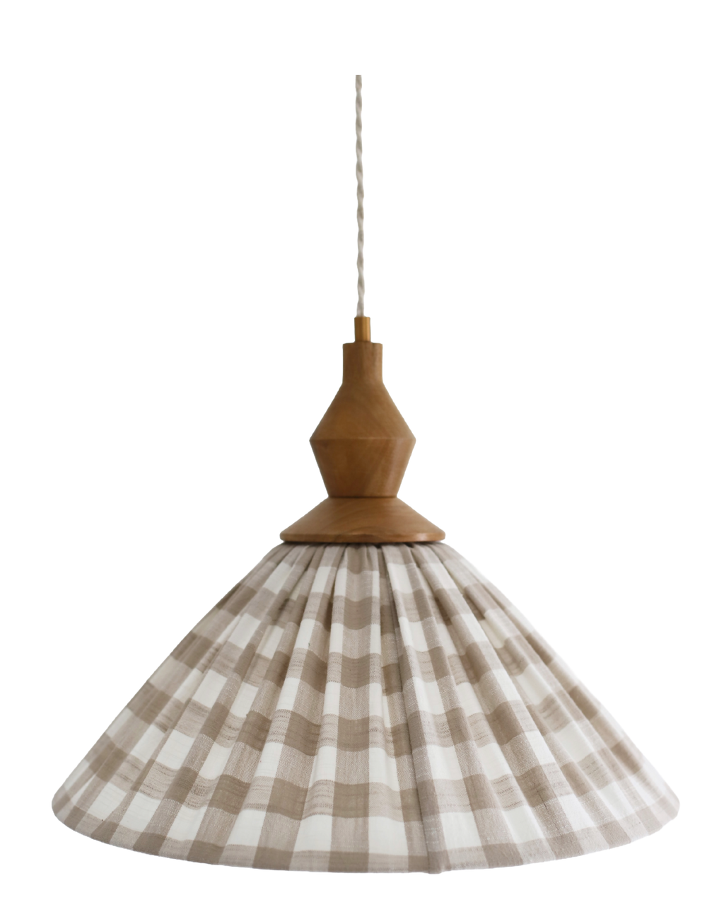 Suspension plissée en toile de coton à grands carreaux beige, abat-jour cloche