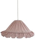 Suspension Emilia en tissu rayé terracotta et blanc à volant plissé main, fabriquée en France par Hautlalampe