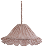 Suspension Emilia en tissu rayé terracotta et blanc à volant plissé main, fabriquée en France par Hautlalampe