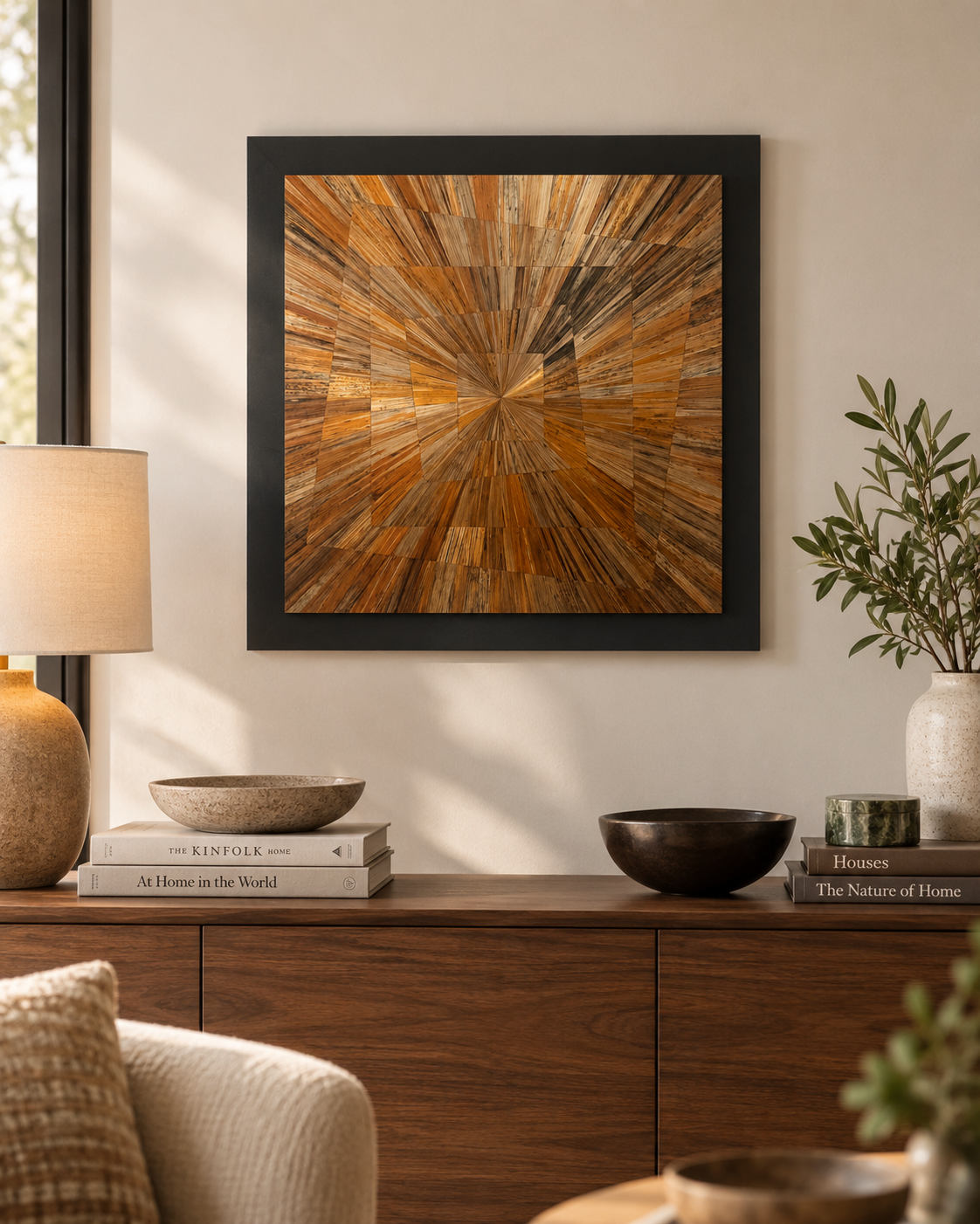 Convergence - tableau en marqueterie de paille