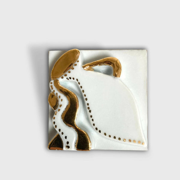 Boîte à bijoux en porcelaine carrée, décor doré et motifs « Verseau » sur fond clair
