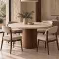 Table en travertin et pied en bois de hêtre