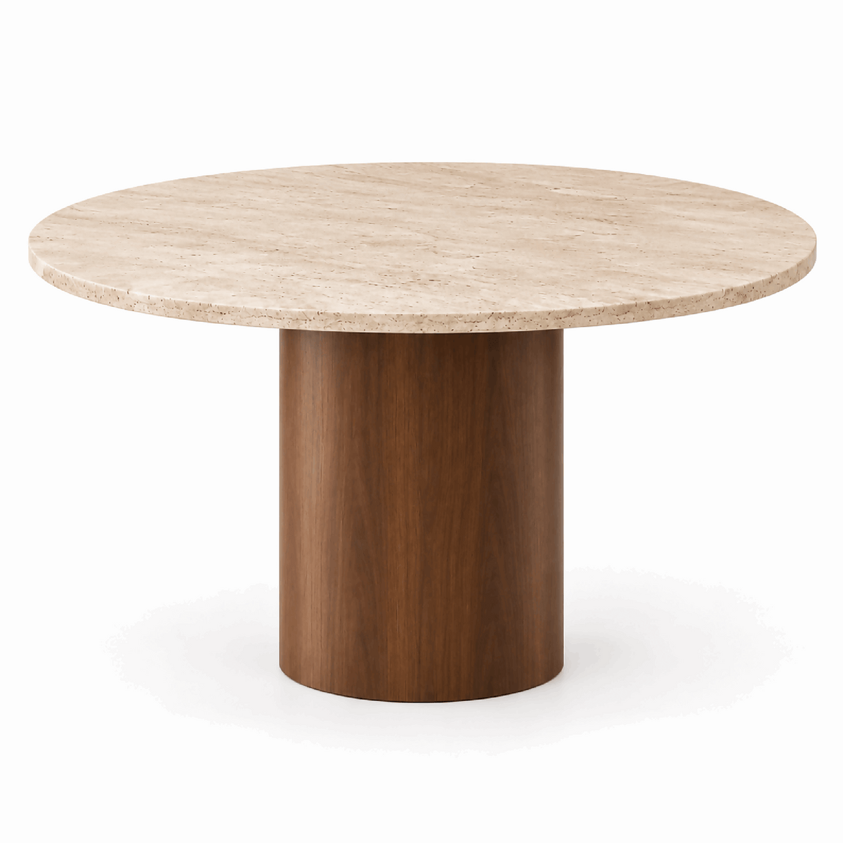 Table en travertin et pied en bois de hêtre
