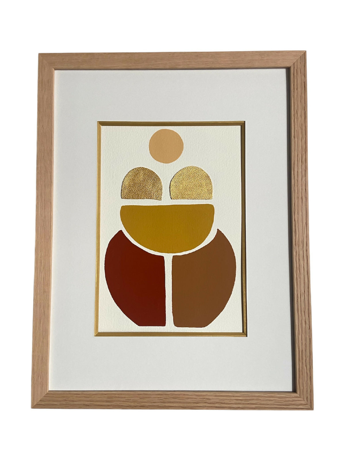Tableau encadré en bois, illustration abstraite ocre et brun avec cercle au sommet