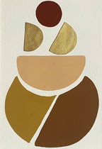 Tableau abstrait sur toile, formes géométriques beige, ocre et brun