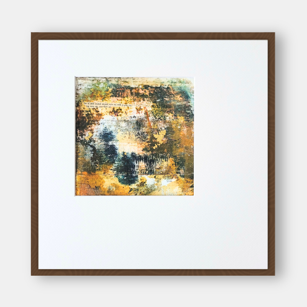 Tableau abstrait encadré, vue de face avec cadre marron et toile colorée