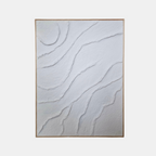 Tableau texturé blanc carré, relief ondulé avec lignes marquées, cadre bois