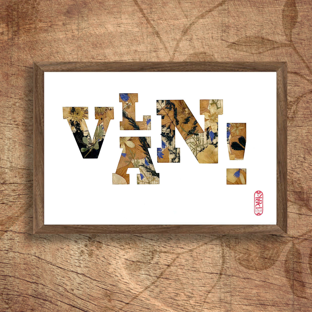 Tableau A4 cadre bois avec lettres en collage de plantes séchées
