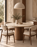 Travertine table with beech wood base