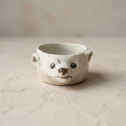 Bol en céramique blanc à motif visage de chat, ouverture évasée