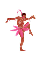 Carte du tirage d’art Joséphine : ballerine rose et rouge, tutu rose, pose de danse.