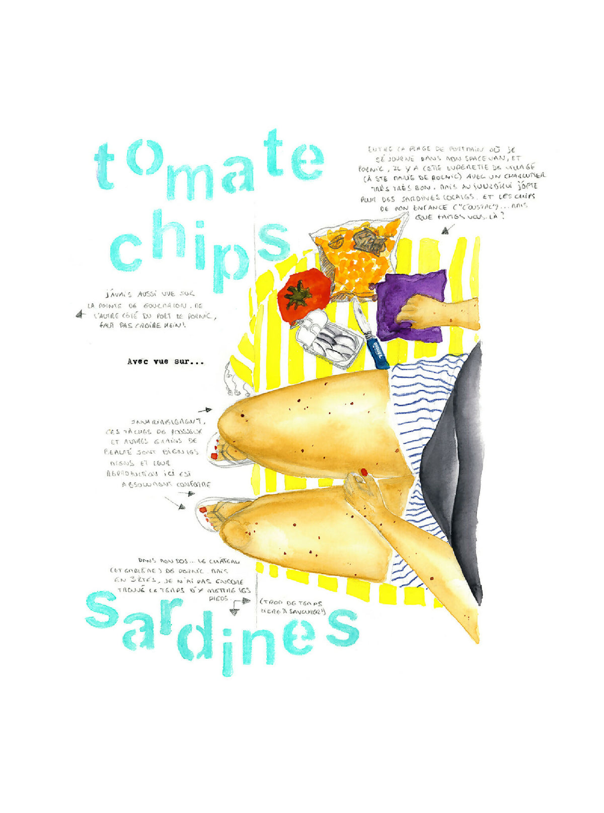 Affiche encadrée, illustration de sardines dorées et typographie turquoise sur fond clair