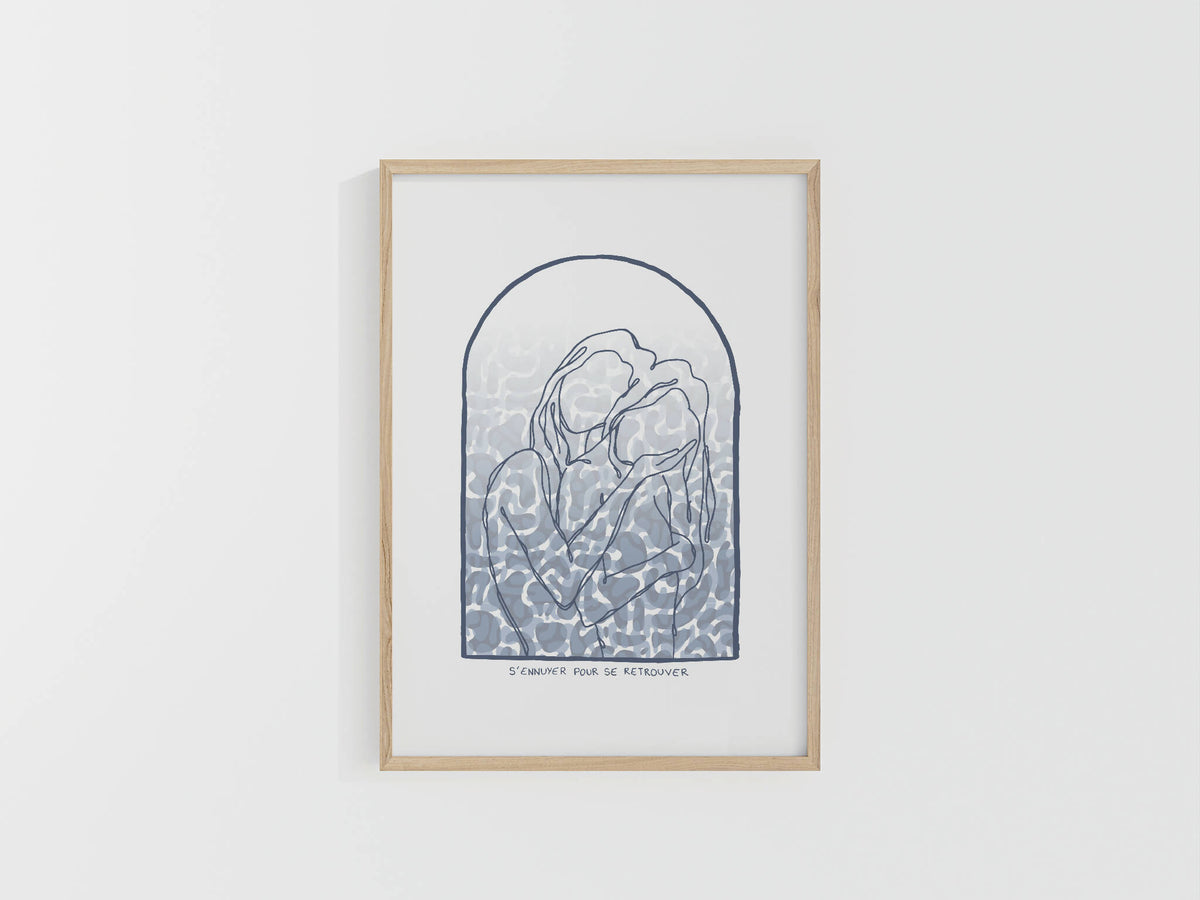Affiche A4 encadrée, illustration bleue en arche avec plantes et feuillages