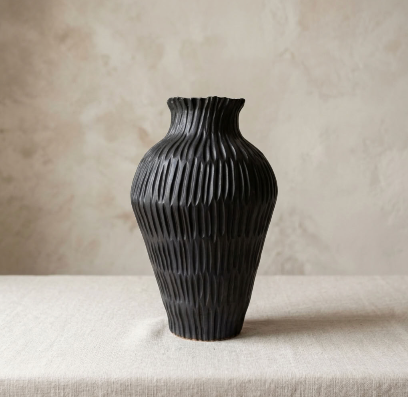 CONTEMPORARY MATTE BLACK CERAMIC VASE