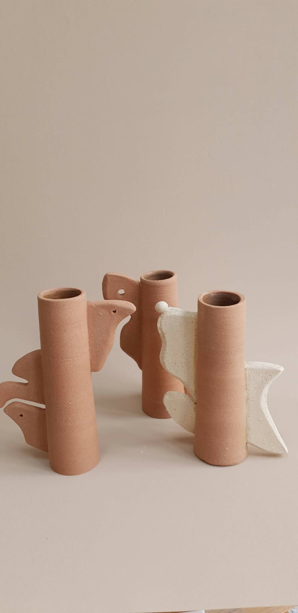 Ensemble de soliflores en céramique beige en forme d’oiseaux, 4 pièces