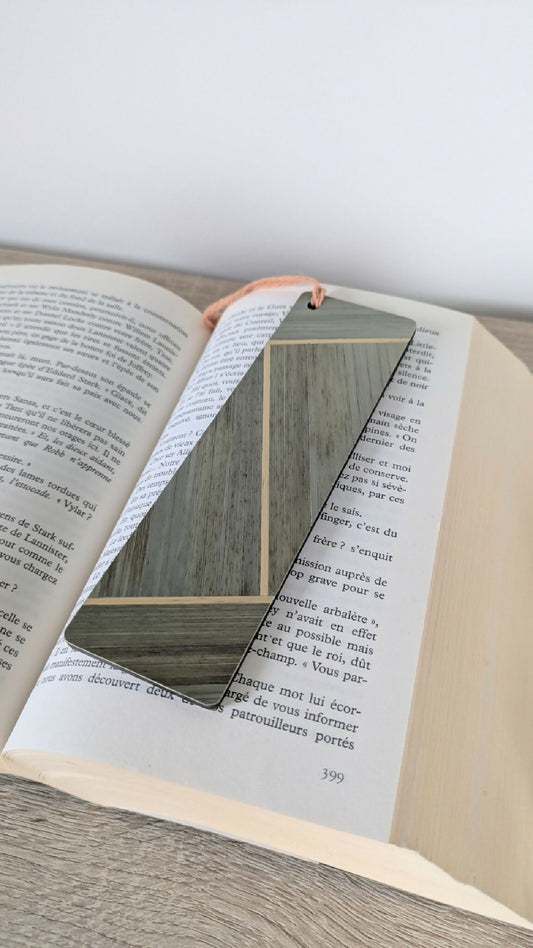 Marque-pages avec marqueterie de paille Kaki/Beige/Cuivre