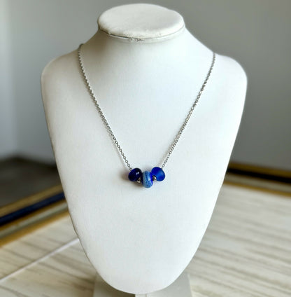 Necklace - Ivory Blue Trio - Murano Glass Beads