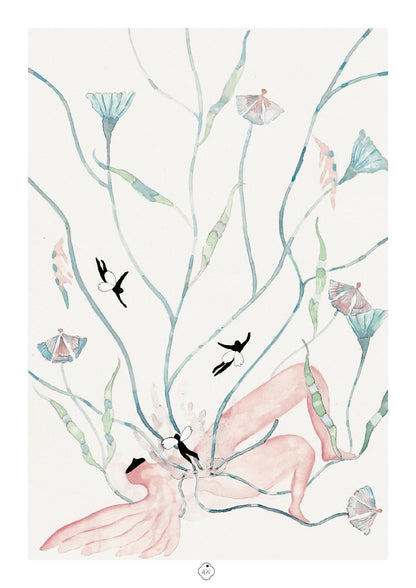 L' hybride sauvage illustration aquarelle A3