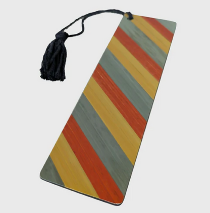 Marque-pages avec marqueterie de paille Vert cuivre kaki et jaune orange kaki