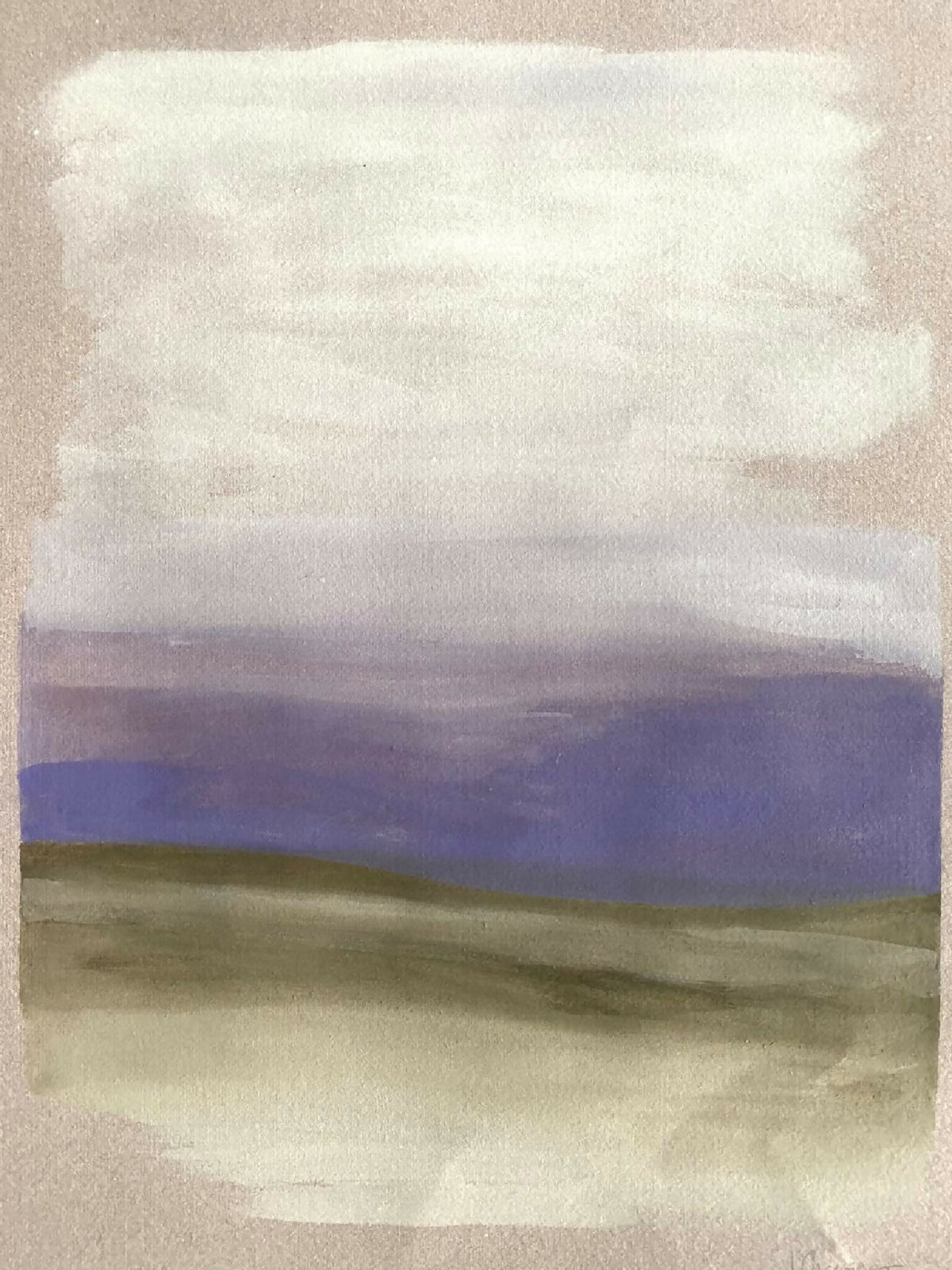 Tenture murale paysage abstrait violet et bleu, gros plan sur coups de pinceau