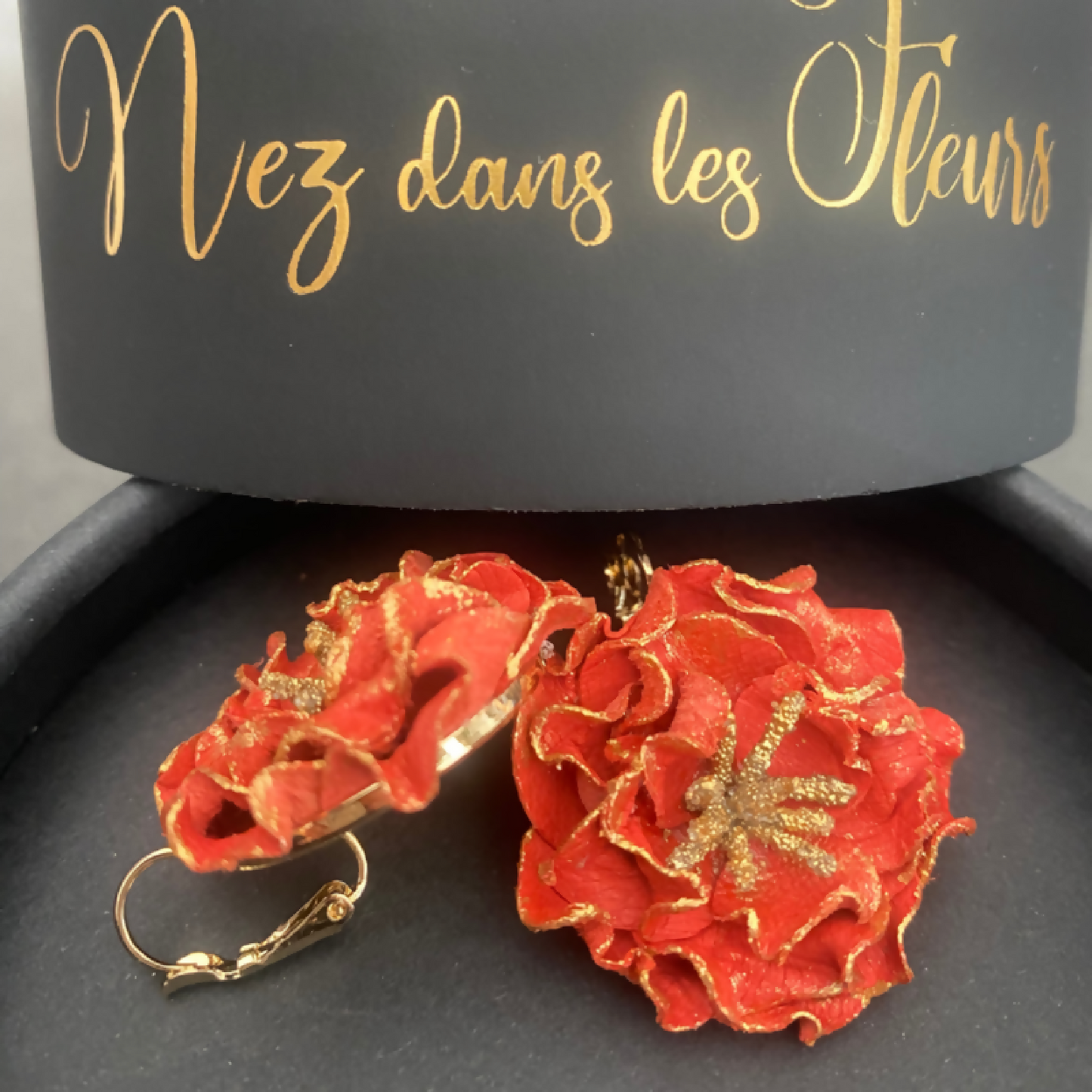 Gold Teacup Roses Leverback Earrings