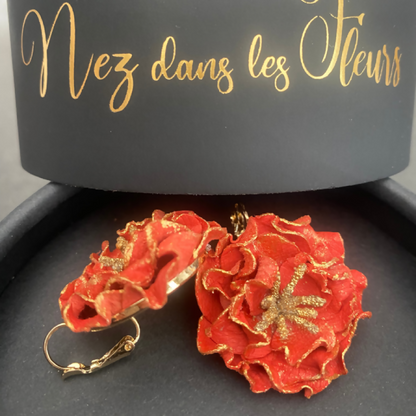 Boucles d'oreilles dormeuses Gold Teacup Roses en cuir