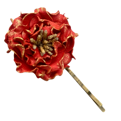 Barrette Teacup Rose en cuir - Mirette