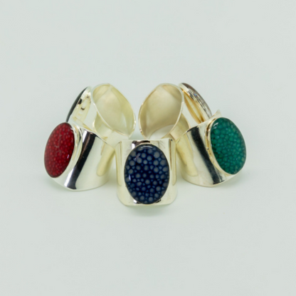 Bague Silver Cocotte - Cuir de galuchat