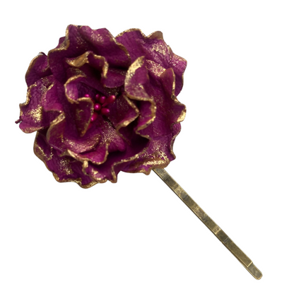 Barrette Teacup Rose en cuir - Mirette