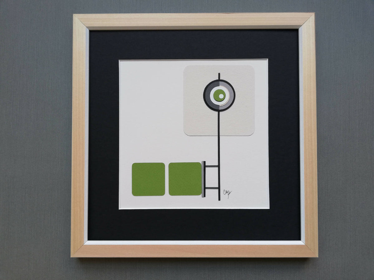 Luminaire déporté encadré, motif vert et cercle lumineux central