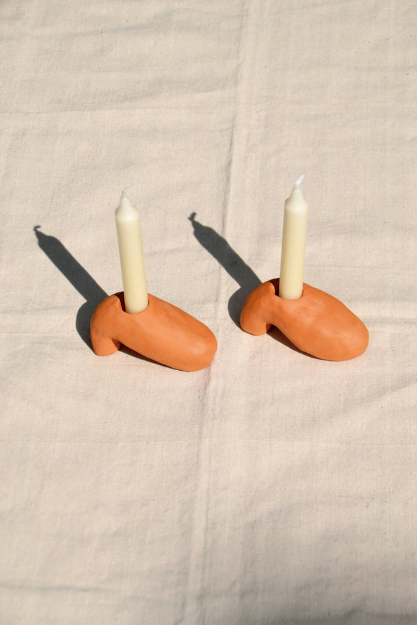 Paire de supports de bougie orange en forme de chaussures Shoedelier