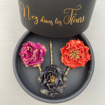 Barrette Teacup Rose en cuir - Mirette