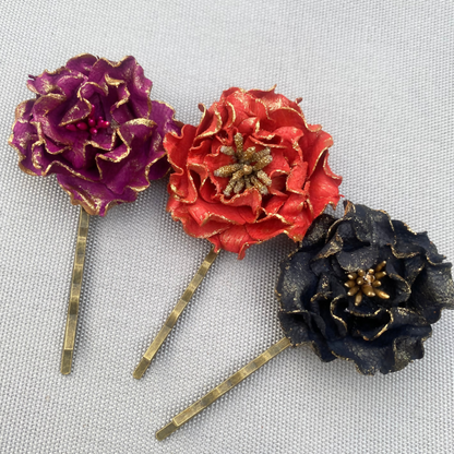 Barrette Teacup Rose en cuir - Mirette