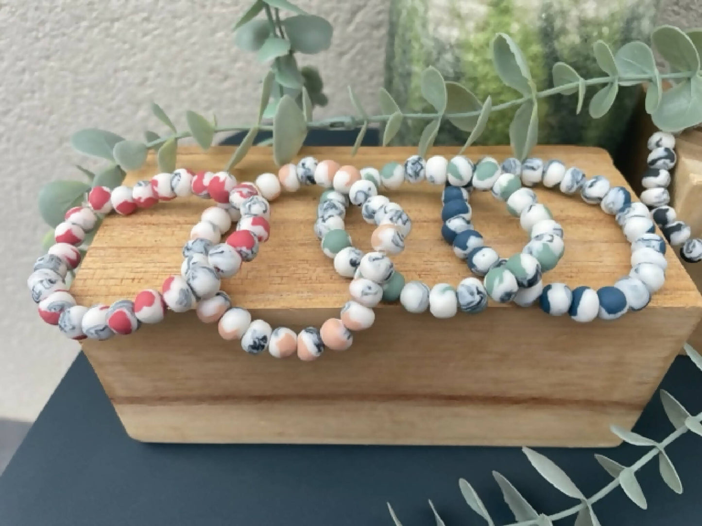 Bracelet en perles de porcelaine multicolores, perles bleues, vertes et blanches
