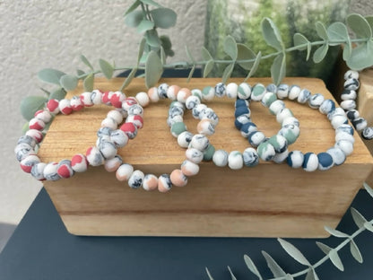 Bracelet en perles de porcelaine multicolores, perles bleues, vertes et blanches