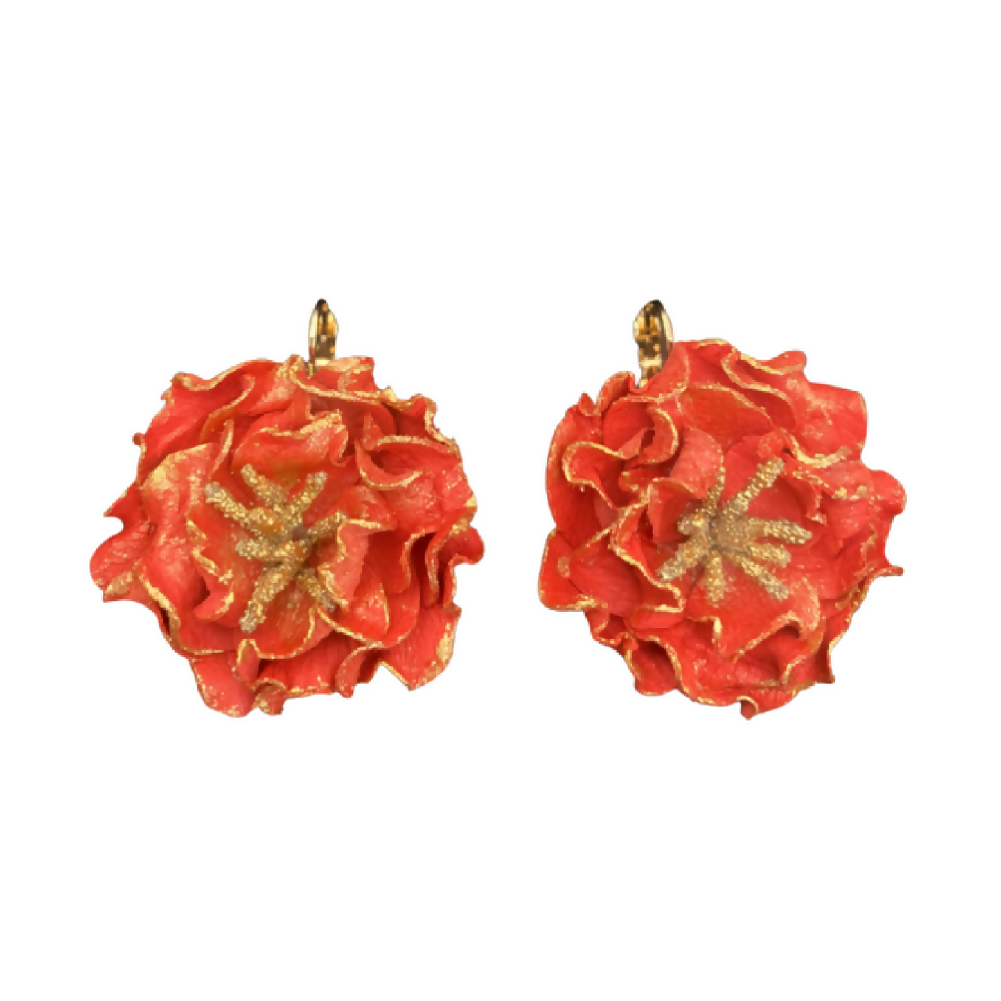 Gold Teacup Roses Leverback Earrings