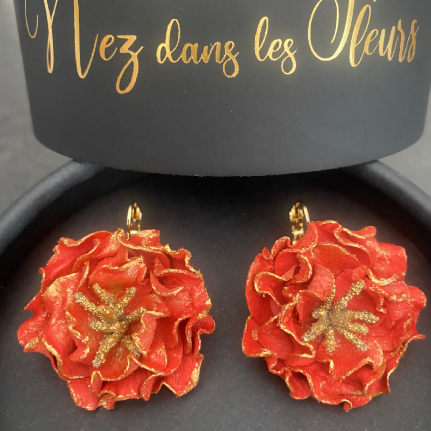 Gold Teacup Roses Leverback Earrings