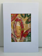 Affiche d’art abstrait sur fond blanc, motif ovale rouge et accents verts