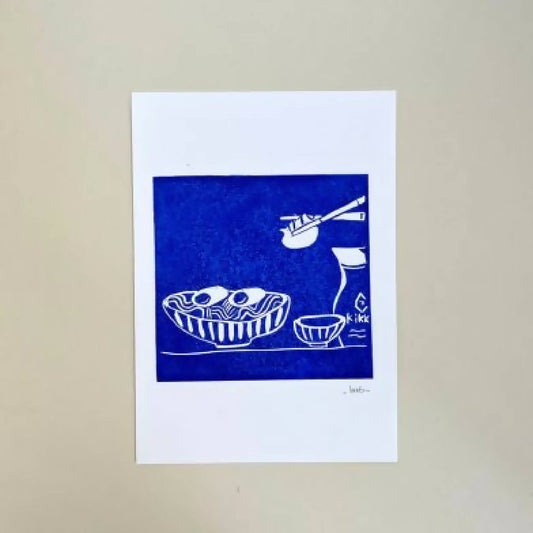 Linogravure 15cm x 21 cm (A5) - Japanese Meal