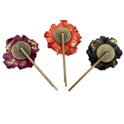 Barrette Teacup Rose en cuir - Mirette